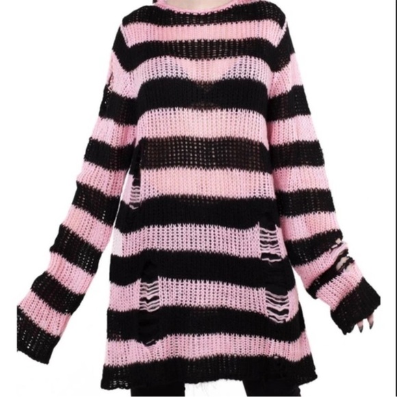 Killstar Size Large Bad Blossoms Knit Sweater Pink And Black Distressed Gothic - Picture 4 of 16